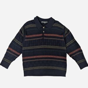 Vintage 90’s Christian Dior Monsieur navy blue striped knit sweater Tag size M